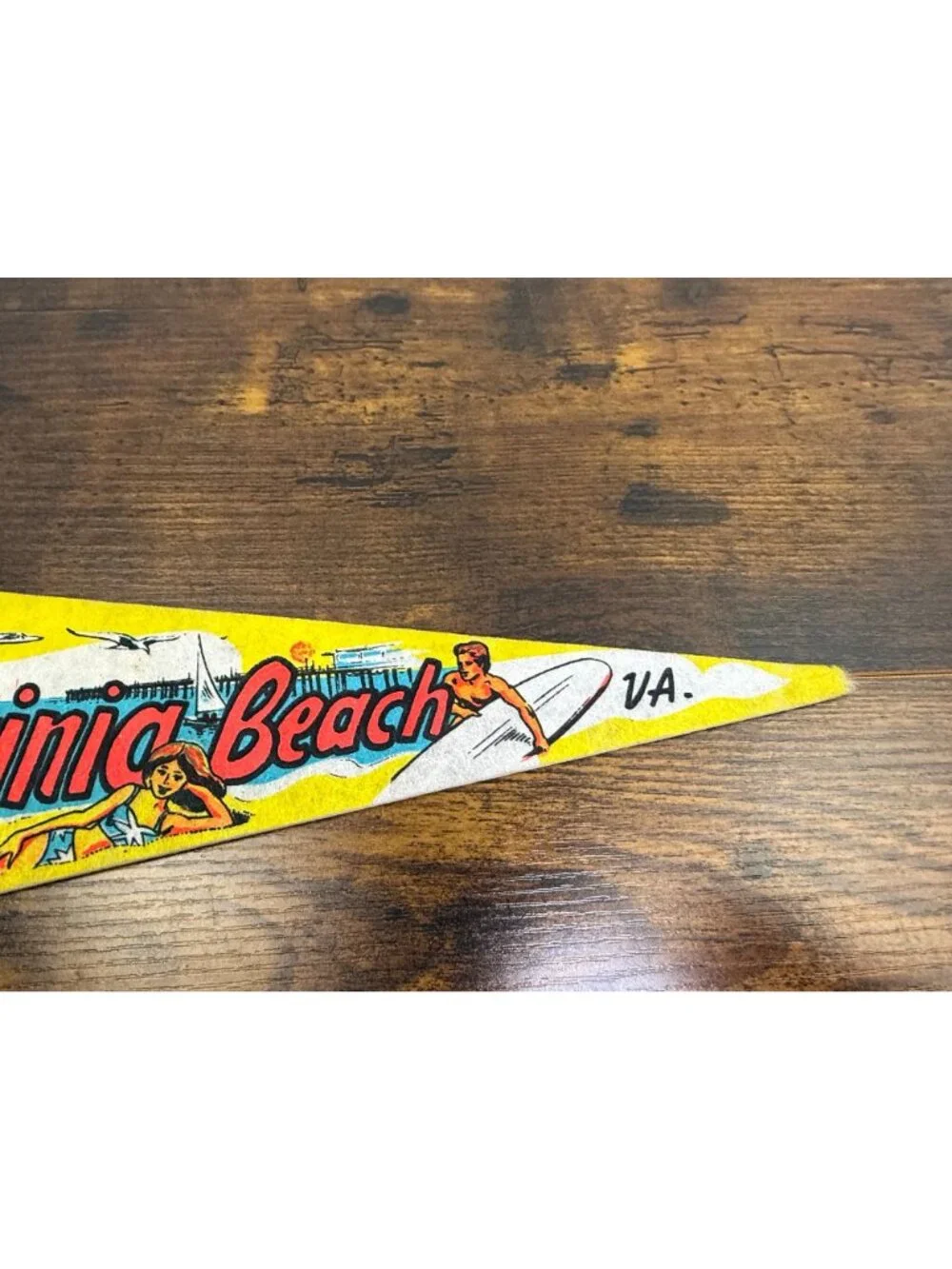 Vintage Virginia Beach Souvenir Felt Pennant damaged